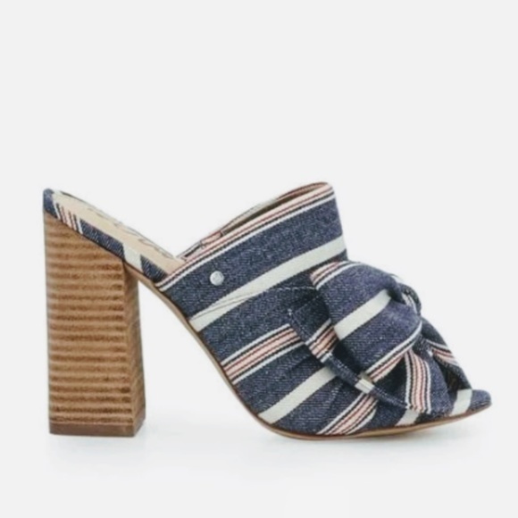 Sam Edelmann Yumi Block Heel Denim Striped Mules - Picture 2 of 8